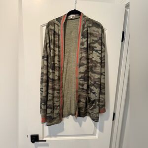 P.J. Salvage Green Cardigan with Red Accents